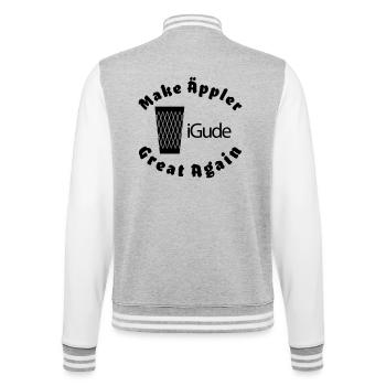 iGude Geripptes Great Again - College-Sweatjacke - Grau meliert/Weiß - Hinten - Marisol (170cm)