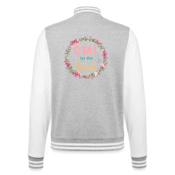Omi ist die Beste! Wildblumen, personalisierbar - College-Sweatjacke - Grau meliert/Weiß - Hinten - Marisol (170cm)