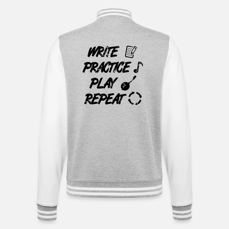 Write Practice Play Repeat - College-Sweatjacke - Grau meliert/Weiß