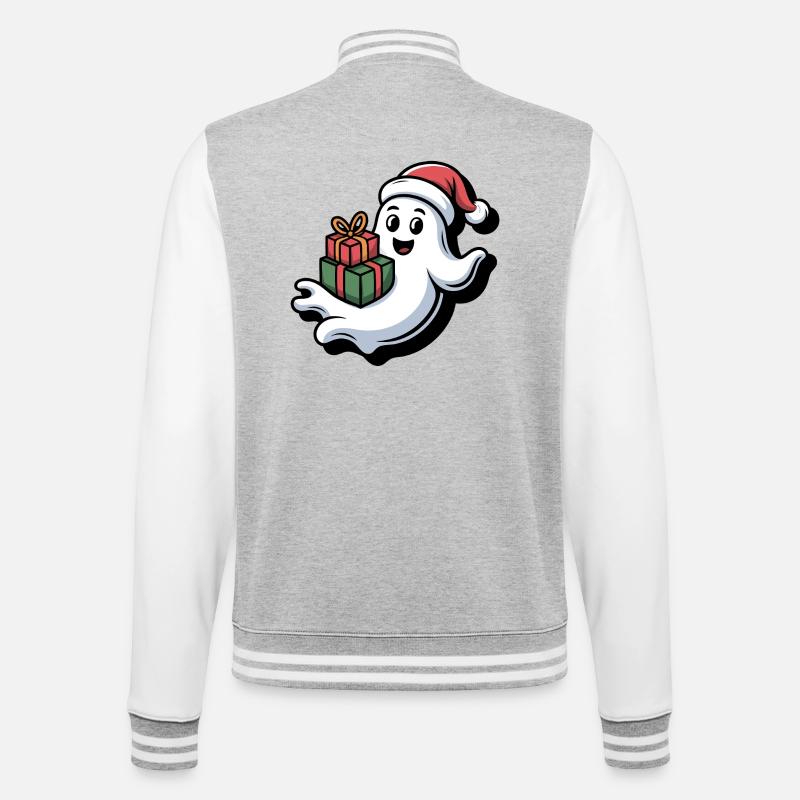 Weihnachtsgeist mit Geschenken - Veste Teddy - gris chiné / blanc