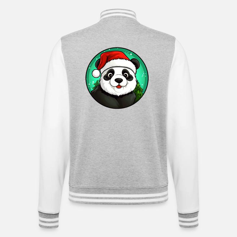 Panda Weihnachtsmann - College-Sweatjacke - Grau meliert/Weiß