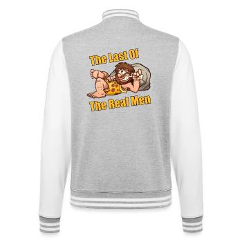 Der letzte der echten Männer – lustiger Höhlenmensch - College-Sweatjacke - Grau meliert/Weiß - Hinten - Marisol (170cm)