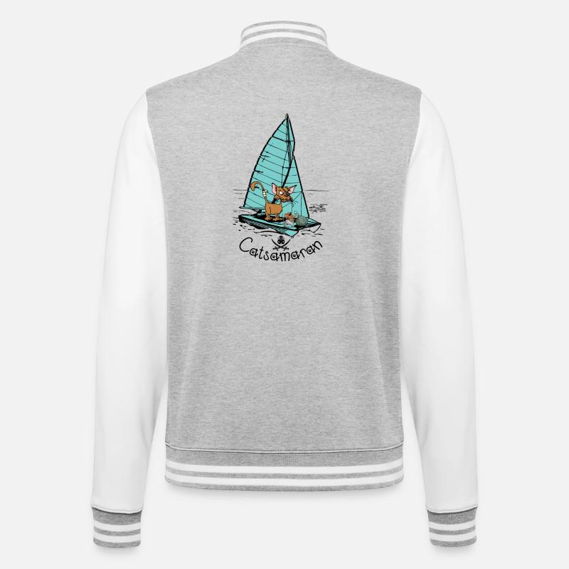 Katzamaran Katzen Boot - College-Sweatjacke - Grau meliert/Weiß