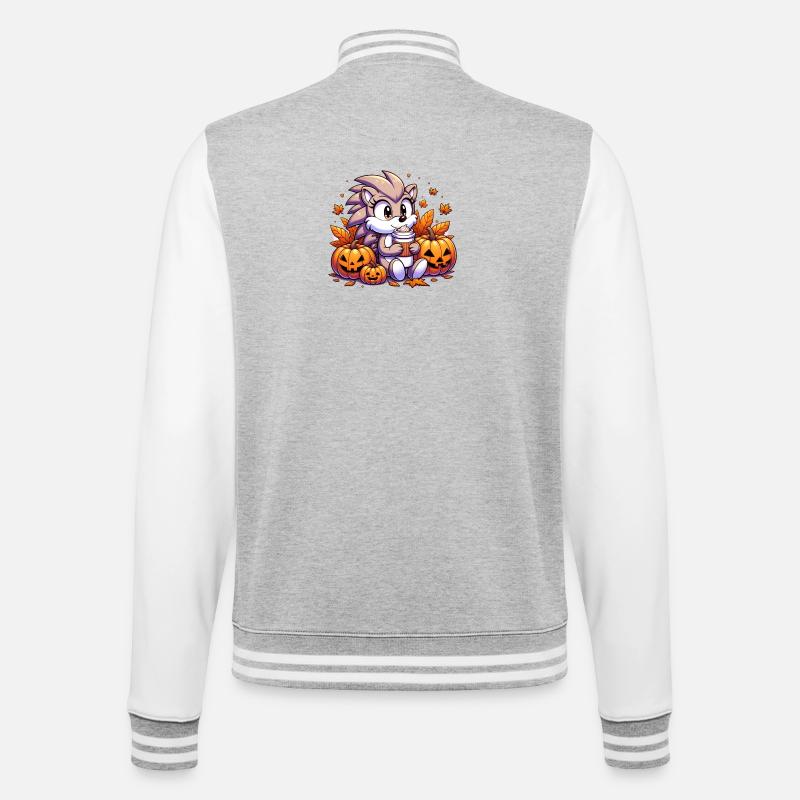 Igel trinkt Halloween - College-Sweatjacke - Grau meliert/Weiß