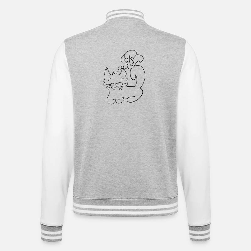 Katze - College-Sweatjacke - Grau meliert/Weiß