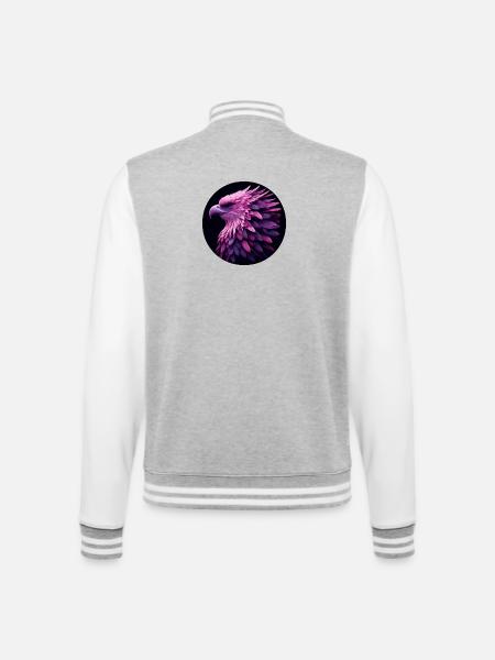 Aigle avec des plumes violettes et roses, photoréaliste - Veste Teddy - gris chiné / blanc