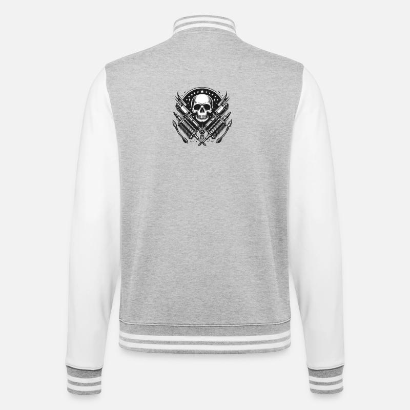 Biker Skull Design 1 - College-Sweatjacke - Grau meliert/Weiß