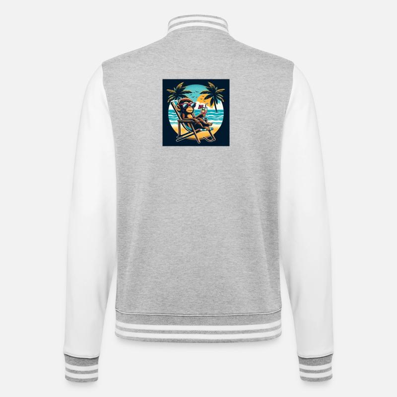Strandaffe - College-Sweatjacke - Grau meliert/Weiß