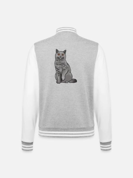 Britisch Kurzhaar Katze - College-Sweatjacke - Grau meliert/Weiß