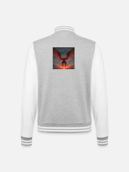 Rotdrache im Lavastrom - College-Sweatjacke - Grau meliert/Weiß