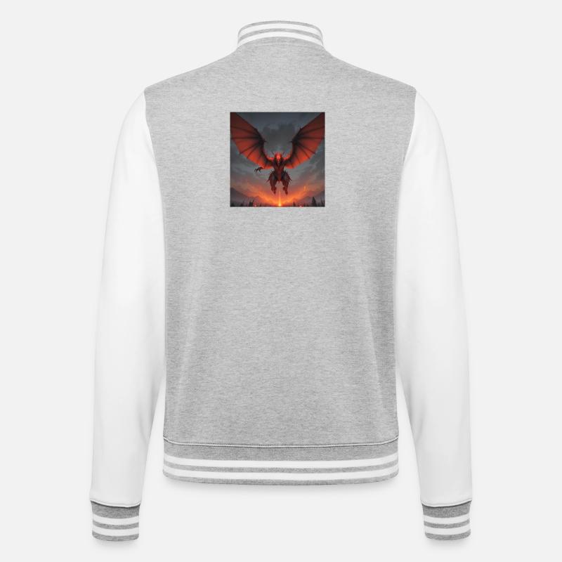 Rotdrache im Lavastrom - College-Sweatjacke - Grau meliert/Weiß