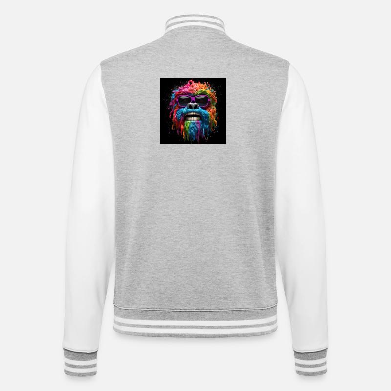 Psychedelischer Gorilla mit Sonnenbrille - College-Sweatjacke - Grau meliert/Weiß