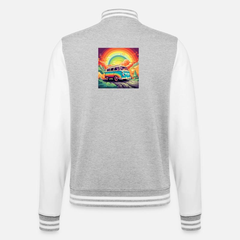 Rainbow Bus Retro Trip - College Sweat Jacket - heather grey/white