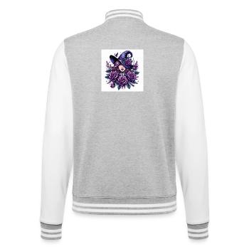 Hexe mit violett Rosen - College-Sweatjacke - Grau meliert/Weiß - Hinten - Marisol (170cm)
