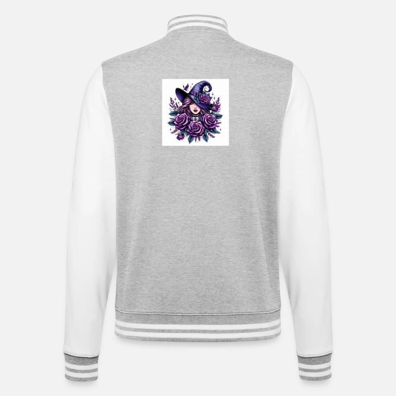 Hexe mit violett Rosen - College-Sweatjacke - Grau meliert/Weiß