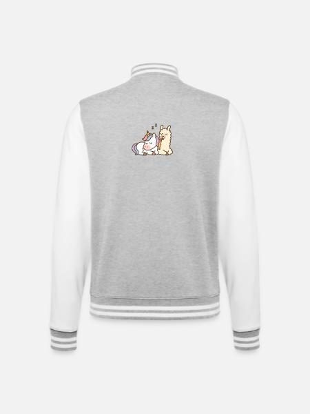 Schlafendes Einhorn und Lama - College-Sweatjacke - Grau meliert/Weiß