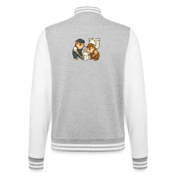 Klempnermäuse an der Toilette - College-Sweatjacke - Grau meliert/Weiß - Hinten - Marisol (170cm)
