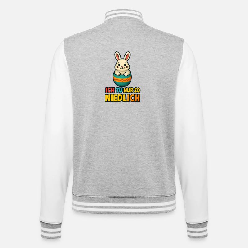 Osterhase im Ei mit Spruch - College-Sweatjacke - Grau meliert/Weiß