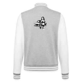 Tattoo-Pin-up und Oldtimer - College-Sweatjacke - Grau meliert/Weiß - Hinten - Marisol (170cm)