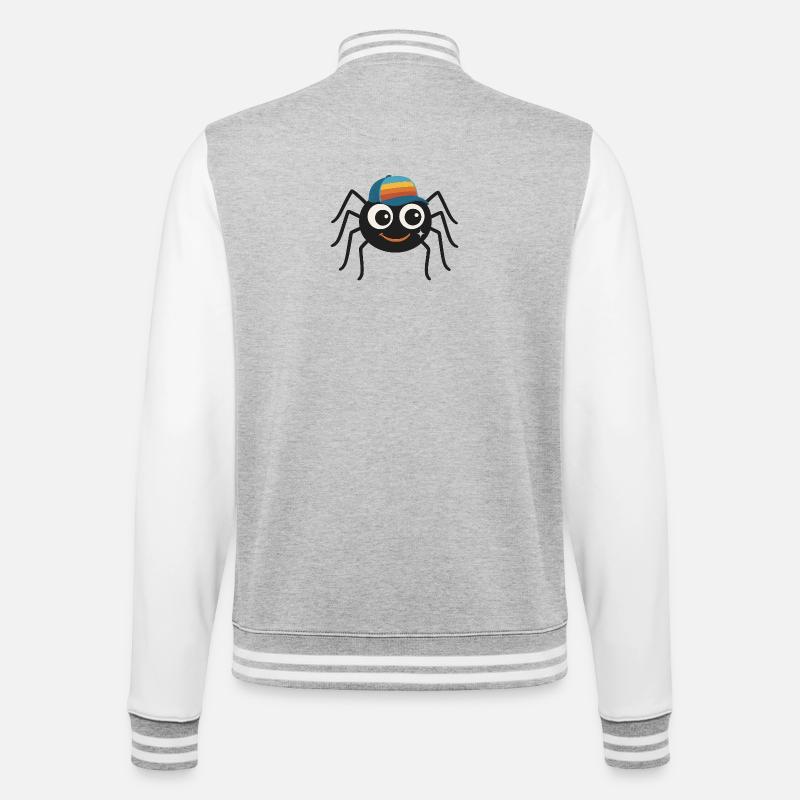 Coole Spinne mit Retro-Cappy – süß & frech - College-Sweatjacke - Grau meliert/Weiß