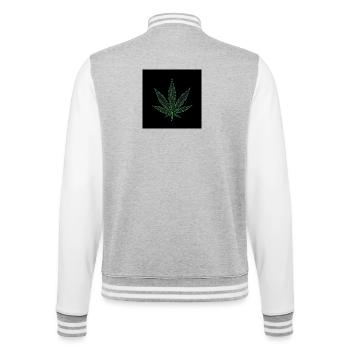 „Digitales Hanfblatt – Schaltkreis trifft Natur“ - College-Sweatjacke - Grau meliert/Weiß - Hinten - Marisol (170cm)