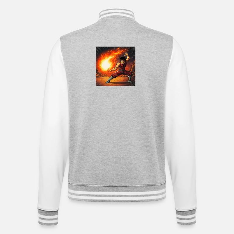 Feuerball Kämpfer im Vulkan - College-Sweatjacke - Grau meliert/Weiß