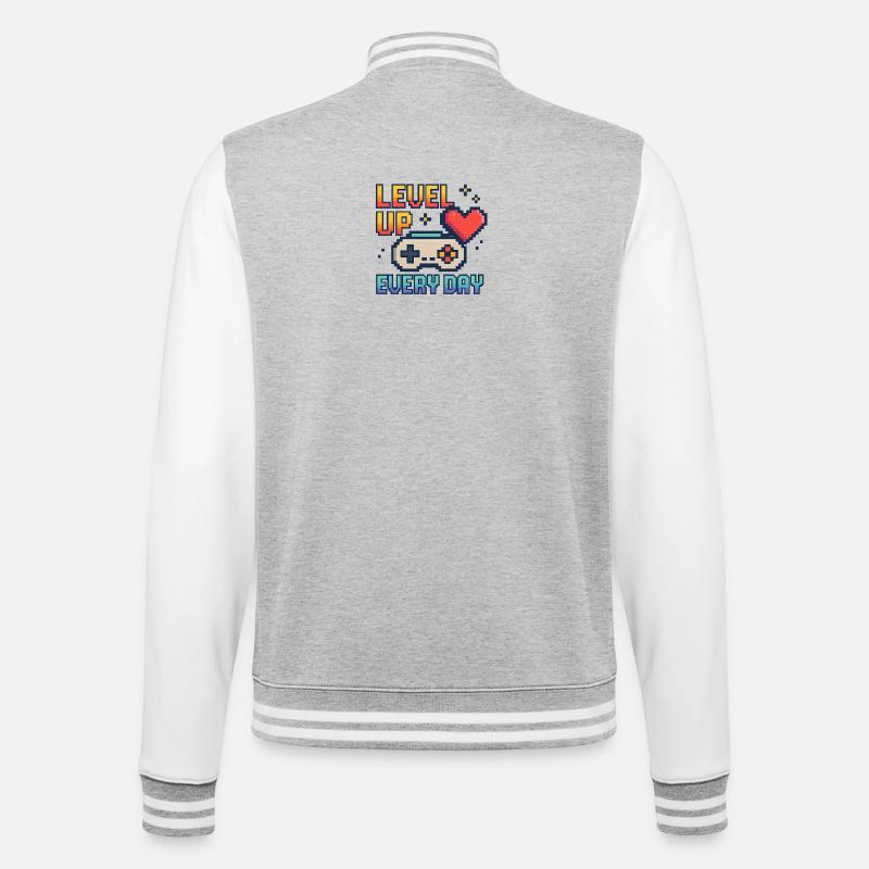 LEVEL UP / EVERY DAY - College-Sweatjacke - Grau meliert/Weiß