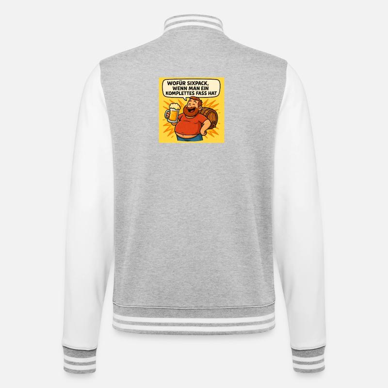Six Pack oder Fass - College-Sweatjacke - Grau meliert/Weiß