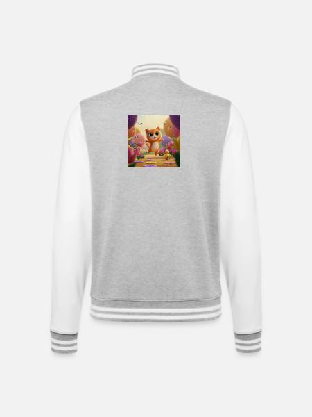 Kätzchen springt durch Blütenreich - College-Sweatjacke - Grau meliert/Weiß