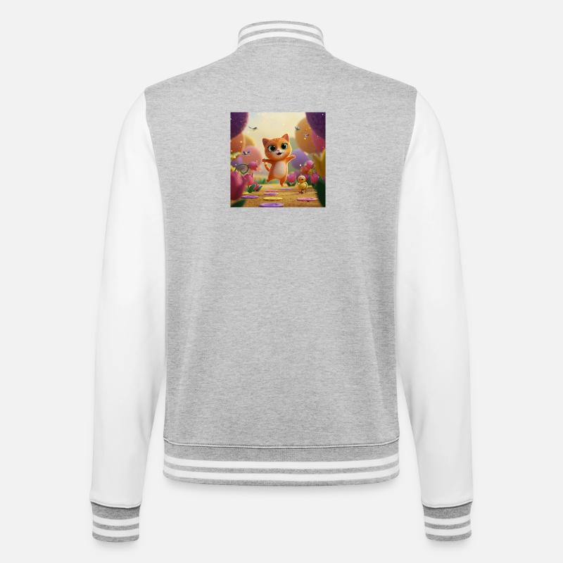 Kätzchen springt durch Blütenreich - College-Sweatjacke - Grau meliert/Weiß