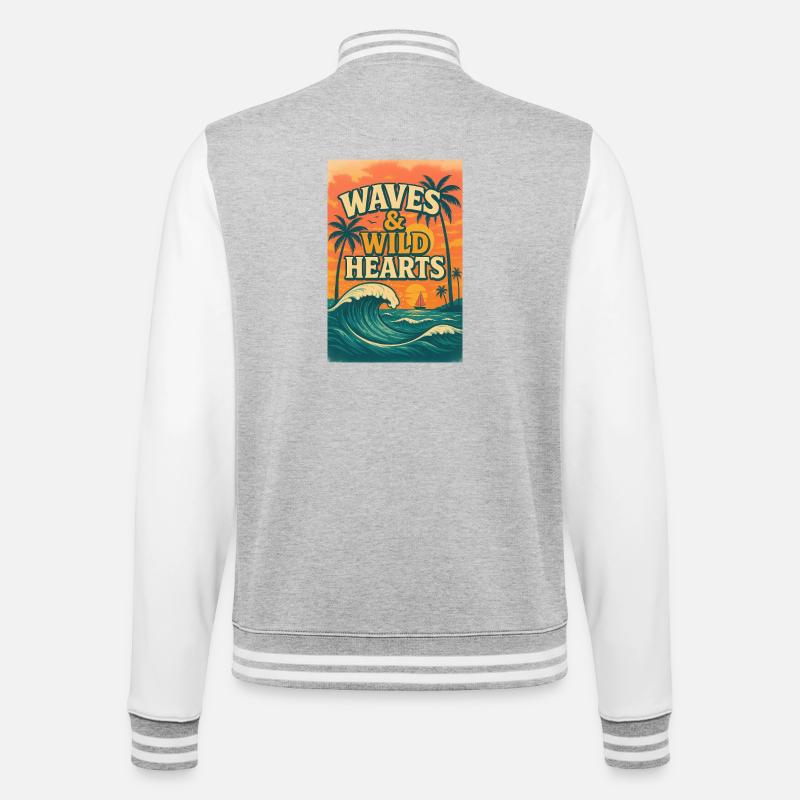 Waves & Wild Hearts - College-Sweatjacke - Grau meliert/Weiß
