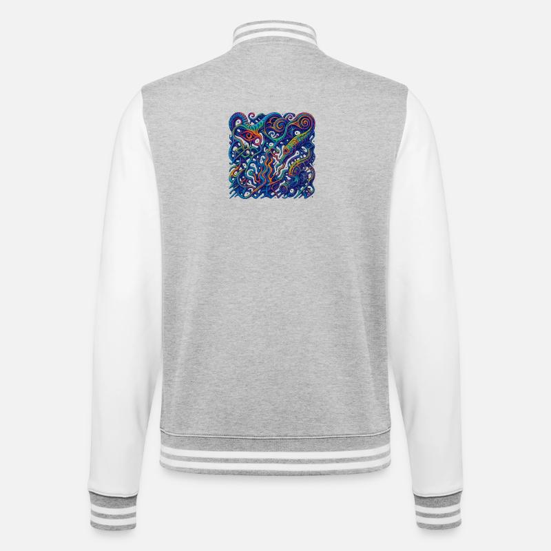 Halluzinationsgitter - College-Sweatjacke - Grau meliert/Weiß