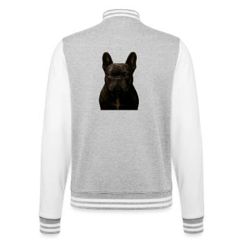 Dunkles Bulldoggesicht Porträt - College-Sweatjacke - Grau meliert/Weiß - Hinten - Marisol (170cm)