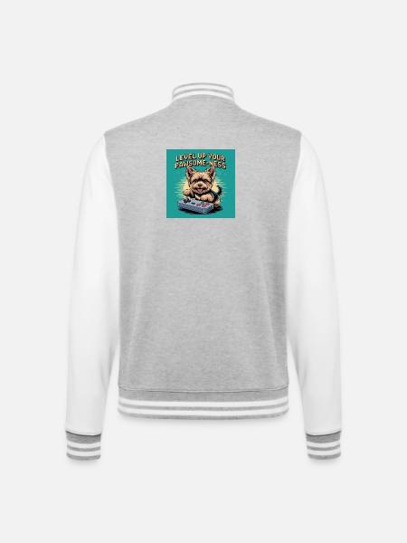 Cute gaming dog with Retro motif - College Sweat Jacket - heather grey/white
