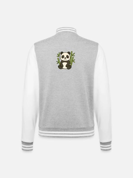 Panda im Bambuswald - College-Sweatjacke - Grau meliert/Weiß