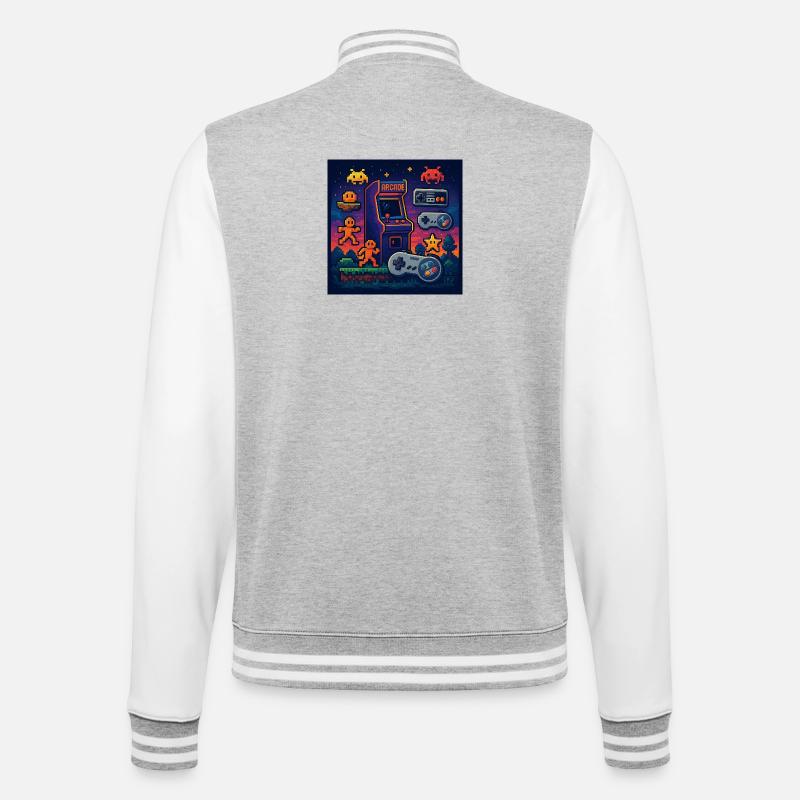 Retro Pixel Arcade Gaming Design - College Sweat Jacket - heather grey/white