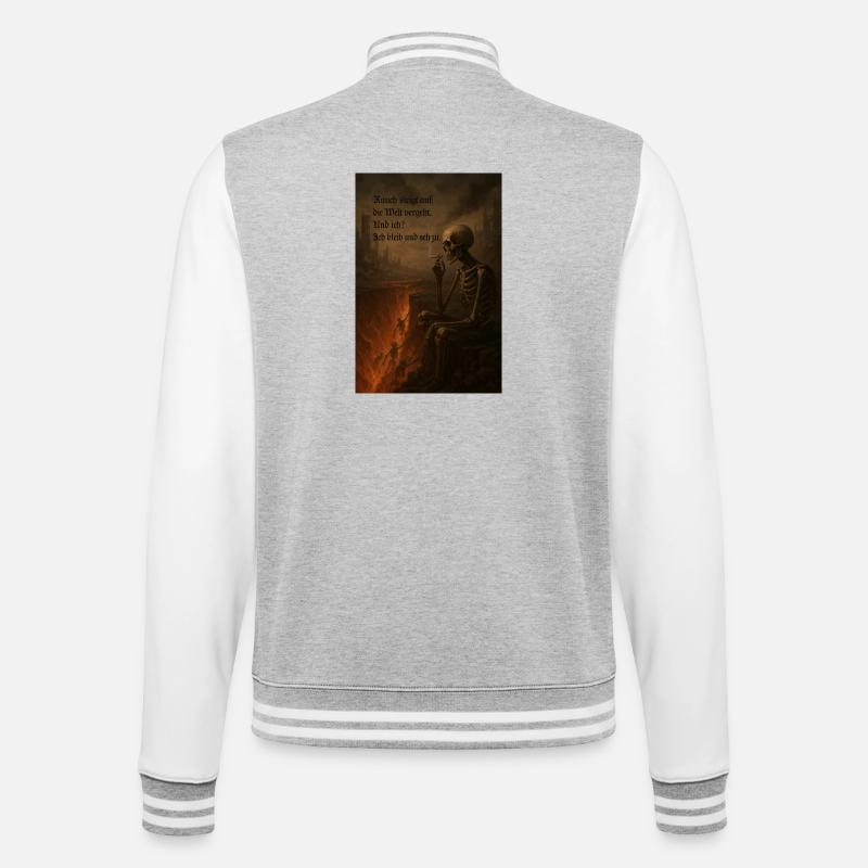 Die Welt vergeht - College-Sweatjacke - Grau meliert/Weiß