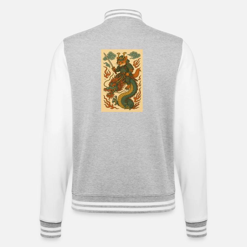Fuchskrieger und Drachen in Kampfform - College-Sweatjacke - Grau meliert/Weiß