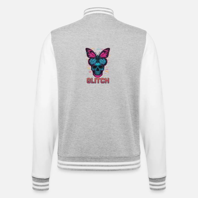 Neon Skull mit Schmetterling Design - College-Sweatjacke - Grau meliert/Weiß