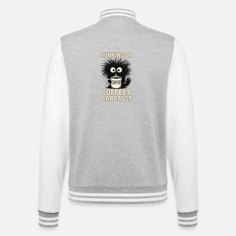Läuft mit Kaffee & Sarkasmus – Lustiges Kaffeelieb - College-Sweatjacke - Grau meliert/Weiß
