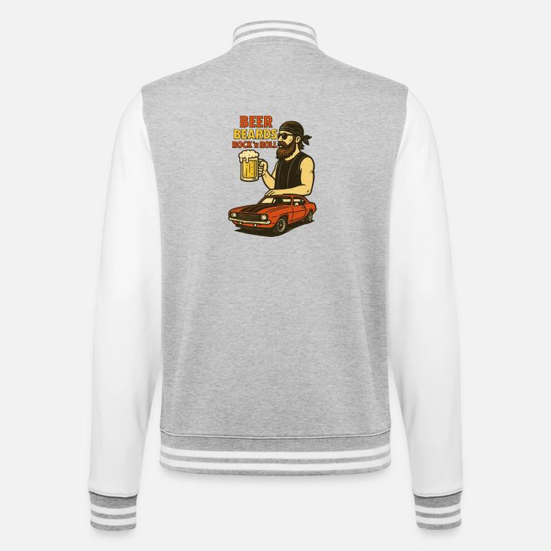 Bière Barbe Rock n Roll Design - Veste Teddy - gris chiné / blanc