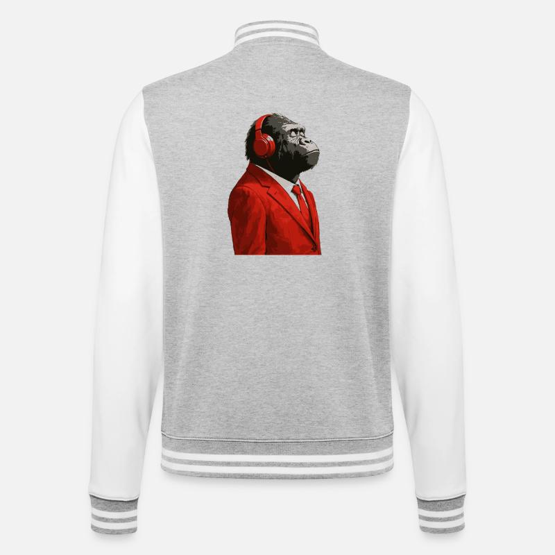 Gorilla im Anzug mit Kopfhörern - College-Sweatjacke - Grau meliert/Weiß