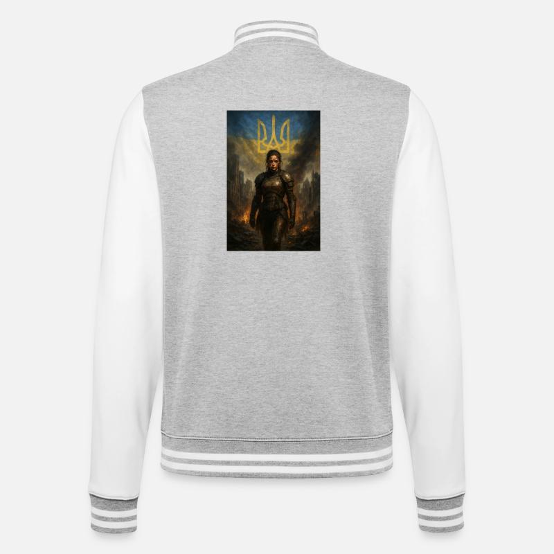 Mutter Ukraine - College-Sweatjacke - Grau meliert/Weiß