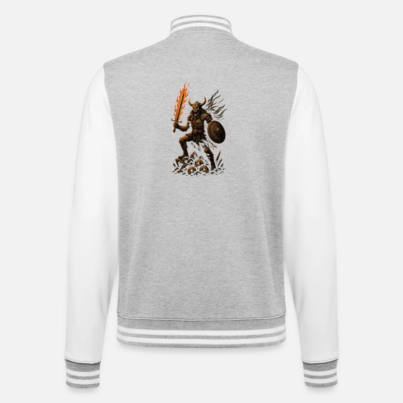 Demonic Warrior with Fire Dagger - College Sweat Jacket - heather grey/white