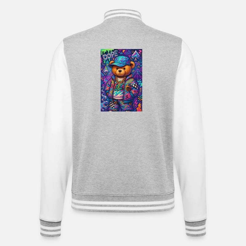 Bär im urbanen Retro-Modus - College-Sweatjacke - Grau meliert/Weiß