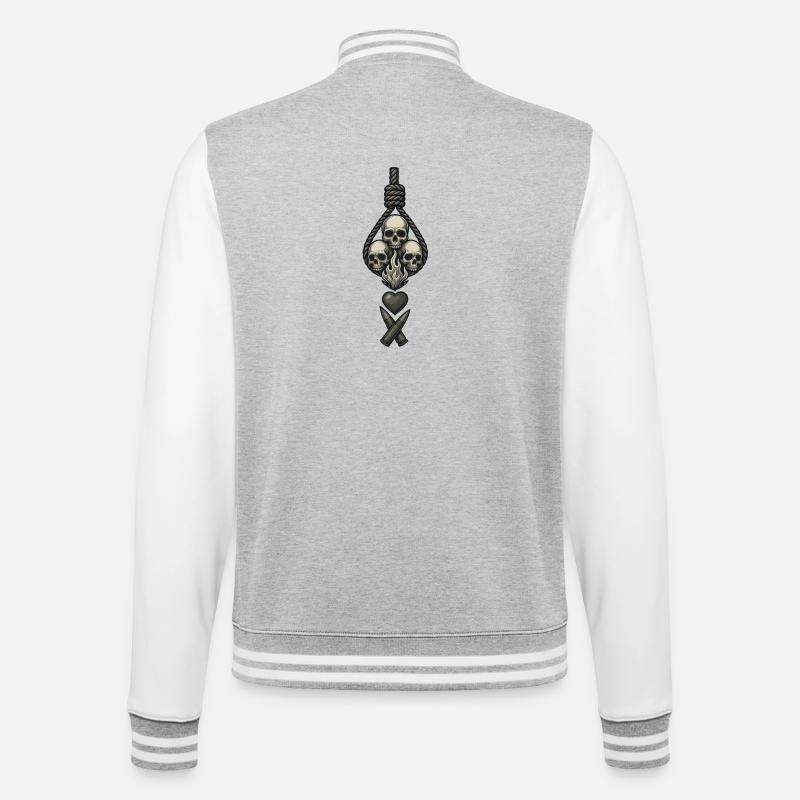 Avi Collection – Skulls & Flame - College Sweat Jacket - heather grey/white