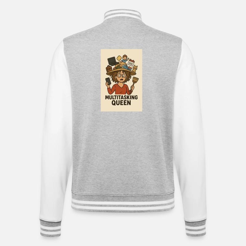 Multitasking Queen - College-Sweatjacke - Grau meliert/Weiß