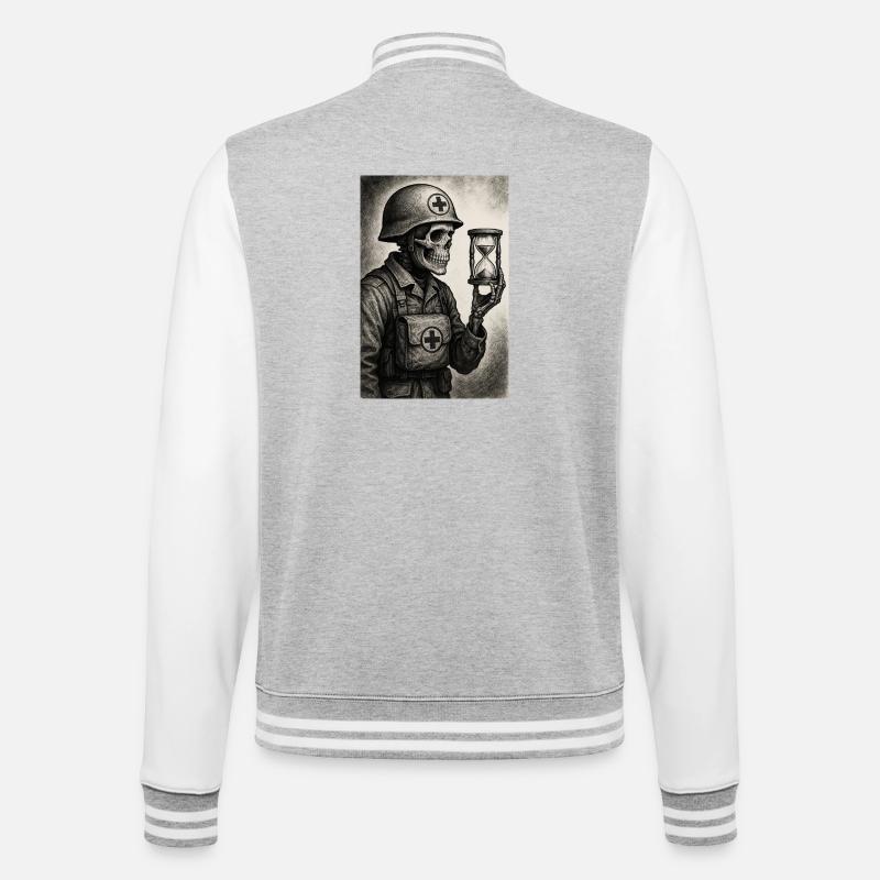 Mähdrescher der Zeit - College-Sweatjacke - Grau meliert/Weiß