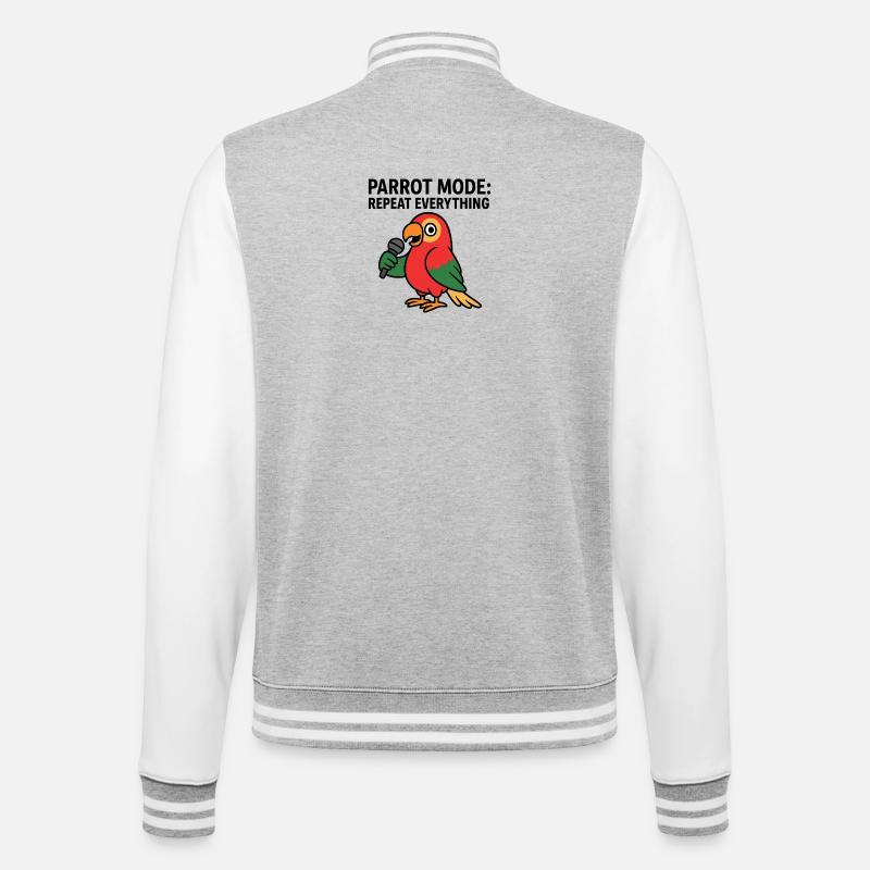 Vibrant Parrot With Microphone Illustration - College Sweat Jacket - heather grey/white