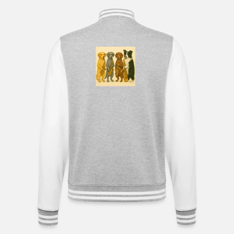 Hunde mit Saxofonen Illustration - College-Sweatjacke - Grau meliert/Weiß